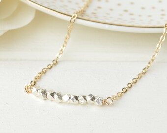 Silver and Gold Nugget Bar Necklace