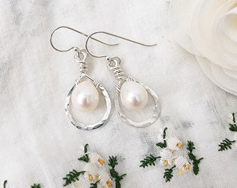 Teardrop Pearl & Sterling Silver Dangle Earrings