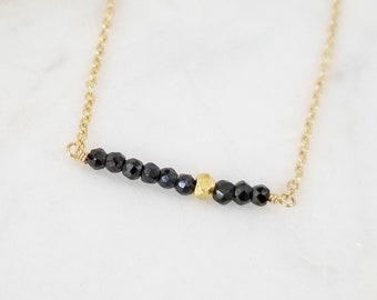 Black Spinel Bar Necklace / Birthstone Necklace /  Layering Necklace / Sterling Silver / 14k Gold Filled