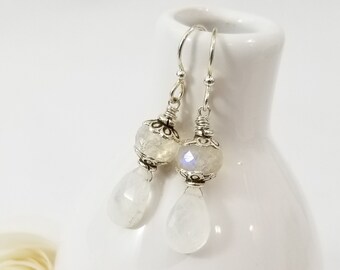 Moonstone and Sterling Silver Teardrop Earring - Wedding Earrings - Elegant Earrings - Fancy earrings - Classic Earrings