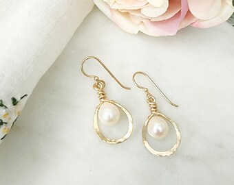 Teardrop Pearl & 14K Gold Filled Dangle Earrings