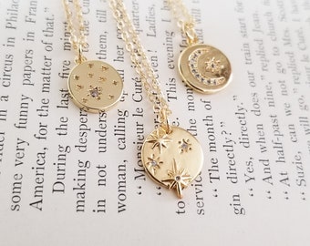 Gold Filled and Pave CZ Celestial Coin Necklaces