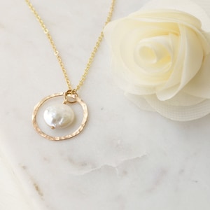 Freshwater Coin Pearl Pendant Necklace - 14k Gold Filled or Sterling Silver