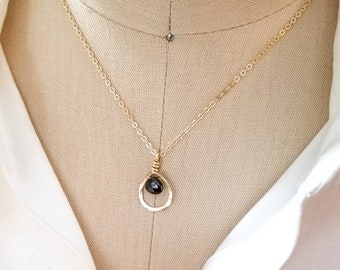 14k Gold Filled & Black Spinel Tear Drop Necklace, Everyday Jewelry, Simple, Gemstone, Minimalist, Gift for Her, Gemstone Pendant, Gold Drop