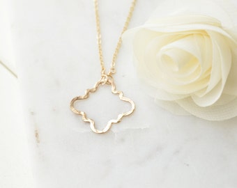 Quatrefoil Pendant & Chain Necklace, Clover Necklace, Phi Mu, 14k Gold Filled, Sterling Silver, Gold Pendant, Boho, Gift for Her, Handmade