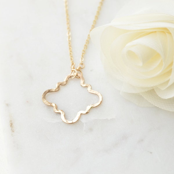 Quatrefoil Pendant & Chain Necklace, Clover Necklace, Phi Mu, 14k Gold Filled, Sterling Silver, Gold Pendant, Boho, Gift for Her, Handmade