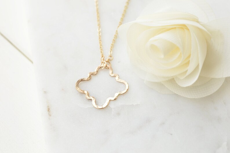 Quatrefoil Pendant & Chain Necklace, Clover Necklace, Phi Mu, 14k Gold Filled, Sterling Silver, Gold Pendant, Boho, Gift for Her, Handmade image 1