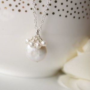 White Coin Pearl & Chain Necklace image 1