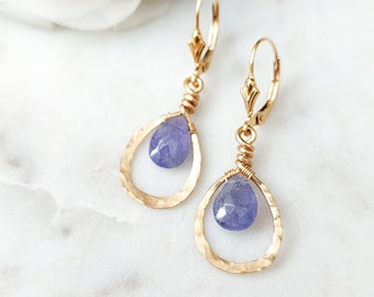 Tanzanite and Gold Teardrop Earrings