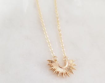 Gold Sunburst Necklace, Delicate Celestial Pendant