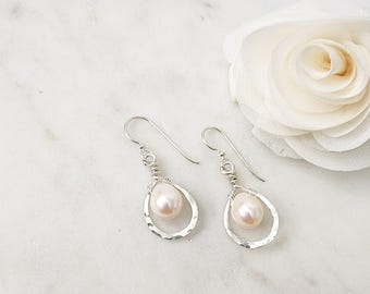 Dewdrop Pearl Earrings in Silver