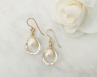 Dewdrop Pearl Earrings in Gold