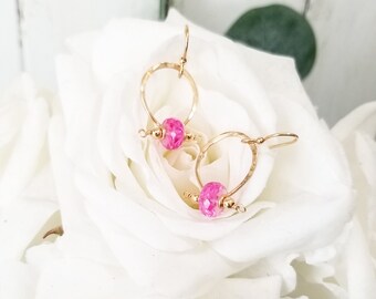 Pink Sapphire and 14k Gold Filled Dainty Drop Earrings