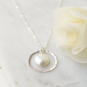 Freshwater Coin Pearl Pendant Necklace -  Sterling Silver or 14k Gold Filled