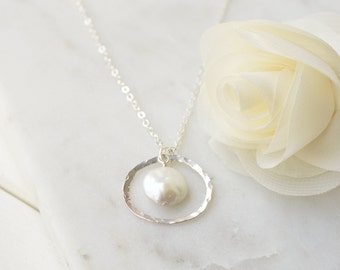 Freshwater Coin Pearl Pendant Necklace -Sterling Silver  or  14k Gold Filled