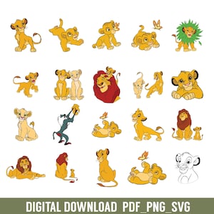 Paquete SVG de El Rey León, Hakuna Matada SVG, paquete de imágenes prediseñadas PNG de Simba, paquete de SVG en capas de Mufasa