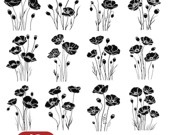 Poppies Svg, Poopy Flower Svg, Poppy Clipart, Poopy Cut File For Cricut, Poopy Vector, Hand Drawn Poppy Svg