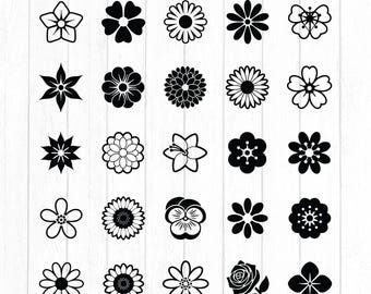 Pacote de Flores Svg, Flores Svg, Flores PNG, Svg para Camisetas, Primavera Svg, Clipart de Flores, Arquivos Svg para Cricut, Download Instantâneo, Silhueta