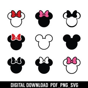 Mouse bow Svg, Bow Mouse Clipart, Mouse Head SVG, Mouse Ears svg, Mouse Ears outline and Mouse Bow, mouse head Sublimation design Cut Files