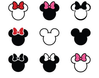 Mouse bow Svg, Bow Mouse Clipart, Mouse Head SVG, Mouse Ears svg, Mouse Ears outline and Mouse Bow, mouse head Sublimation design Cut Files