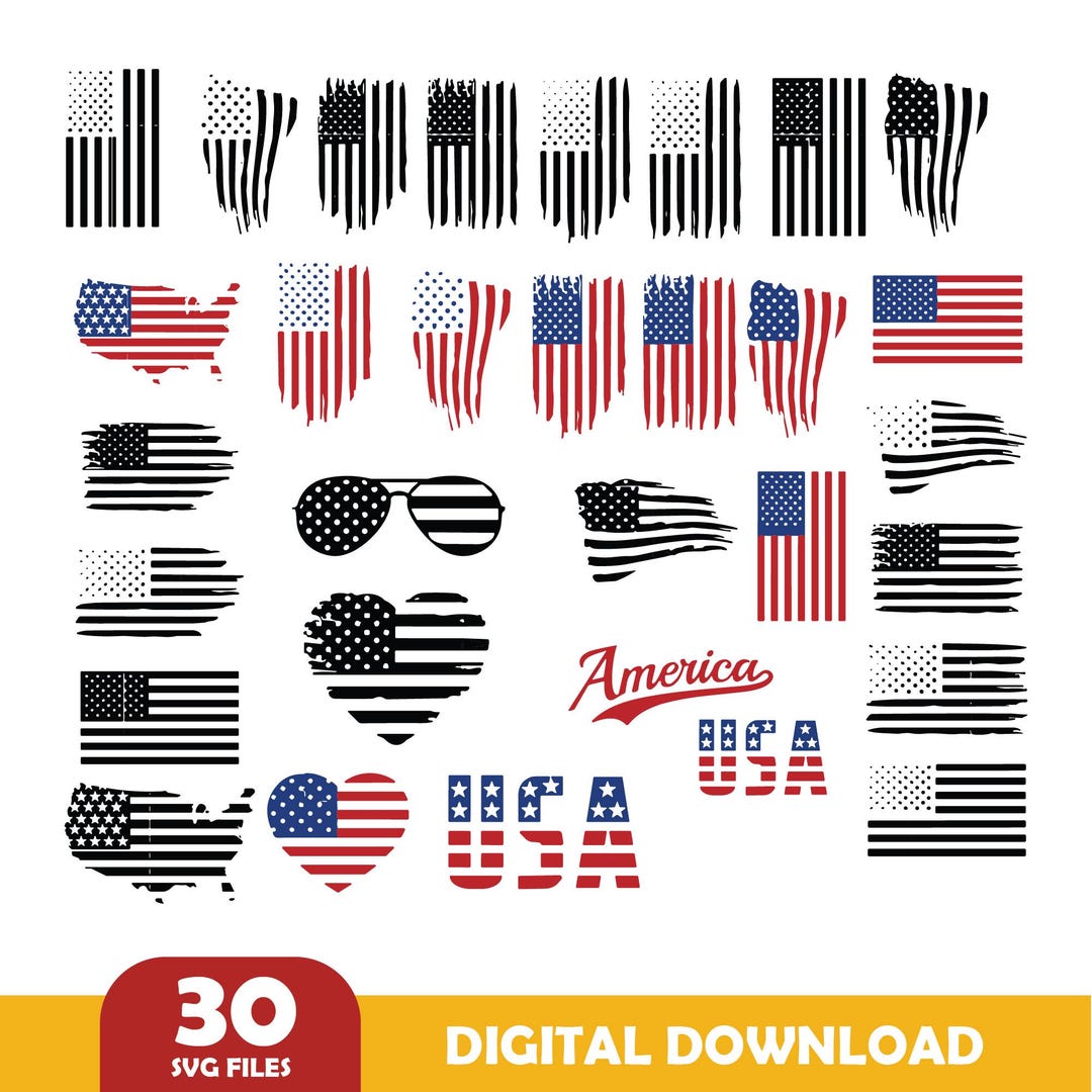 American Flag Svg, 4th of July Svg Cut Files, Distressed Flag Svg ...