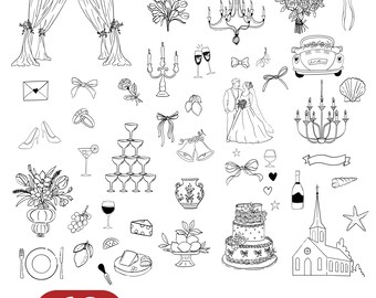 Hand Drawn Whimsical Food Menu Icons SVG PNG, Whimsical Wedding SVG Clipart, Italian Dinner Menu Icons, Food Doodles, Bridal Shower Invites
