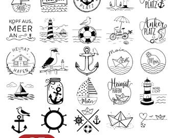 German Nautical Bundle, Moin Plotterdatei, Maritim svg, Nautische Clipart, Leuchtturm svg, Möwen svg, Cricut