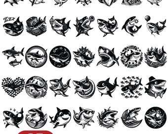 Pacchetto SVG di squalo carino, SVG di squalo divertente, SVG di squalo cartone animato, SVG di animali, Clipart di squalo, SVG di squalo con occhiali da sole, SVG di squalo carino, PNG di squalo carino