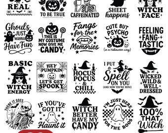 Halloween SVG-paket, roliga läskiga citat, häxa, spöke, skelett svg, Halloween-tröjadesigner för Cricut och sublimering, omedelbar nedladdning