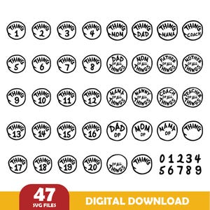 Paquete SVG de Cosa 1 y Cosa 2, archivos de corte inspirados en Dr. Seuss, PNG, Cricut, Silhouette, descarga digital, Cosa 1 SVG, Cosa 2 SVG, archivos PDF