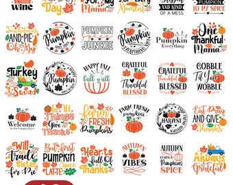 Thanksgiving SVG Bundle, Fall Quote Cut Files, Pumpkin Pie Turkey Autumn Svg Png  Pdf, Fall Autumn Cricut Silhouette Designs