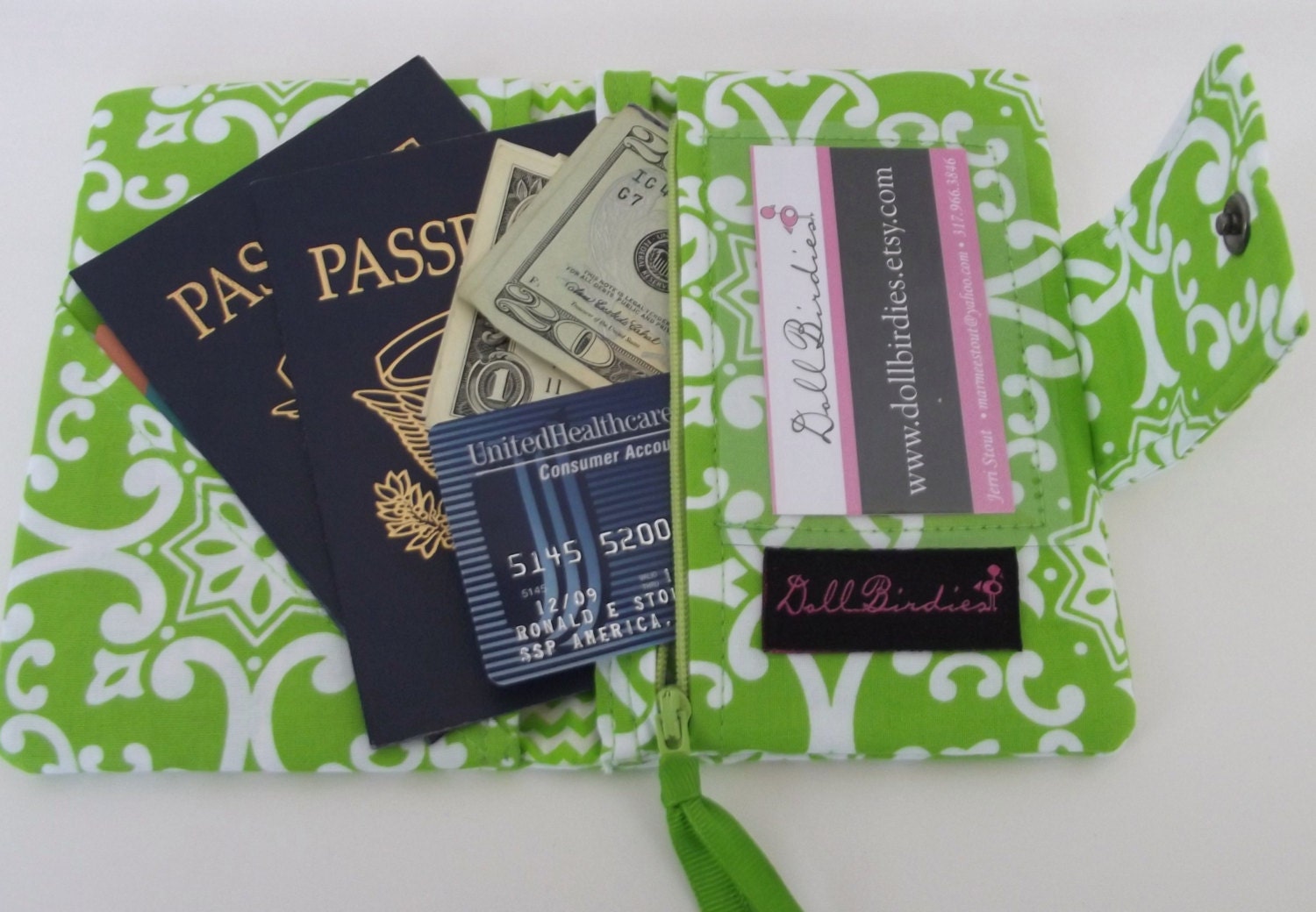 Dollbirdies Small Passport Wallet with ID Window and Zipper Etsy