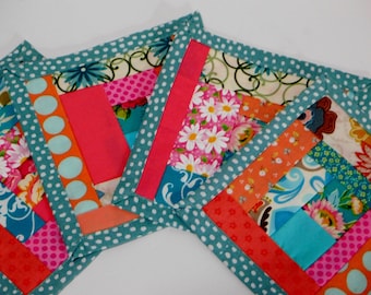 Dollbirdies Original  Coaster Set, Coaster Set, Mug Rugs, Furniture Protection, Hostess Gift, Reversible Coasters,Quilted Mug Rugs