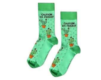 Caution I'm Prickly Bamboo Socks, Cactus Print