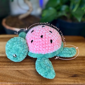 Watermelon Turtle | Fruit Turtles | Crochet turtle | Handmade watermelon turtle | pink and green soft turtle | Medium/Small Turtle Plushie