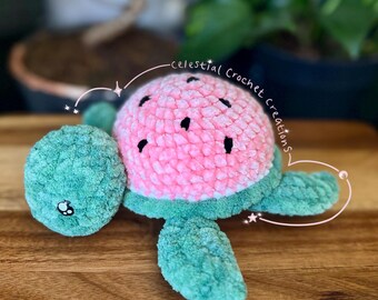Watermelon Turtle | Fruit Turtles | Crochet turtle | Handmade watermelon turtle | pink and green soft turtle | Medium/Small Turtle Plushie