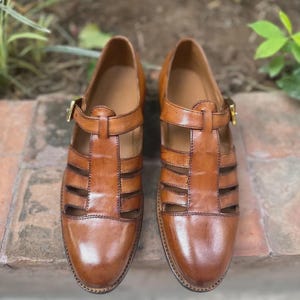 Men&#39;s handmade genuine tan leather summer sandals spring footwear