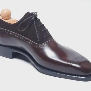 Sapatos sociais masculinos de couro legítimo feitos à mão, marrom com camurça