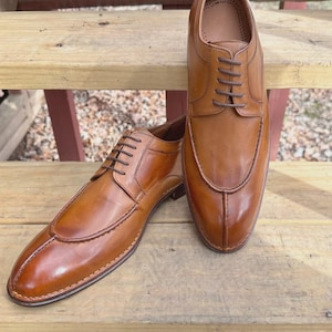 Sapatos derby masculinos de couro bege feitos à mão Sapatos sociais masculinos para vestir