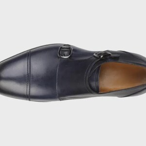 Men&#39;s handmade genuine black leather dress formal double monk shoes