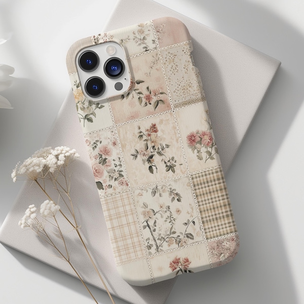 Pattern Patchwork Phone Case Flower Collage Girly Gift Art Cover for iPhone 17 16 15 14 13 12 Pro Max Samsung s26 s24 s25 Google Pixel 8 9