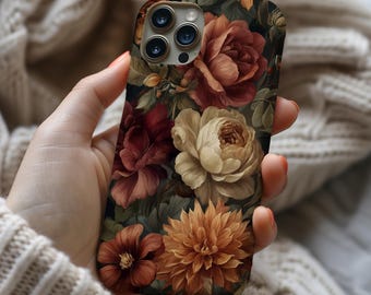 Dark Floral Botanische Handyhülle Stimmungsvolle Vintage Geschenkhülle für iPhone 16 15 14 13 12 Pro Max Samsung s26 s24 s25 Google Pixel 8 9
