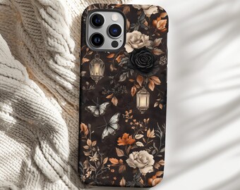 Dark Cottagecore Phone Case Vintage Floral Butterfly Fall Gift Cover for iPhone 16 15 14 13 12 Pro Max Samsung s26 s24 s25 Google Pixel 8 9