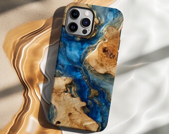 Houthars Oceaanblauw Telefoonhoesje Trendy Esthetisch Vrouwen Cadeau Cover voor iPhone 16 15 14 13 12 Pro Max Samsung s26 s24 s25 Google Pixel 8 9