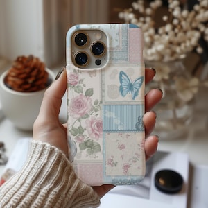 Pastel Patchwork Floral Phone Case Butterfly Rose Spring Art Cover for iPhone 18 17 16 15 14 Pro Max Samsung s26 s24 s25 Google Pixel 8 9