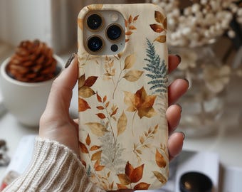 Funda para teléfono con estampado de hojas otoñales en tonos pastel, diseño estético de naturaleza, para iPhone 17 16 15 14 13 Pro Max, Samsung s23 s24 s25, Google Pixel 8 9
