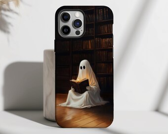 Ghost Reading Book Phone Case Dark Academia Aesthetic Spooky Cover for iPhone 16 15 14 13 12 Pro Max Samsung s26 s24 s25 Google Pixel 8 9