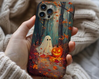 Spooky Ghost Phone Case Halloween Aesthetic Pumpkin Trendy Art Cover for iPhone 16 15 14 13 12 Pro Max Samsung s26 s24 s25 Google Pixel 8 9