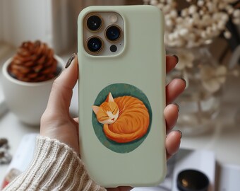 Sleeping Cat Phone Case Cute Aesthetic Cozy Kitty Cartoon Style Cover for iPhone 16 15 14 13 12 Pro Max Samsung s26 s24 s25 Google Pixel 8 9