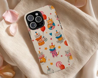 Funny Cat Phone Case Cute Playful Kitten Circus Clown Cartoon Cover for iPhone 17 16 15 14 13 Pro Max Samsung s26 s24 s25 Google Pixel 8 9